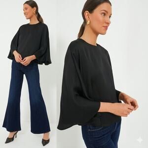 TUCKERNUCK Black Satin Twill Selma Cape Blouse Size M NWT Retail $188 Tuckernuck